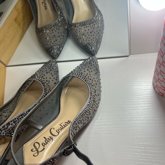 Chic Silver Studded Slingback Lady Couture Heels - Picture 4 of 11